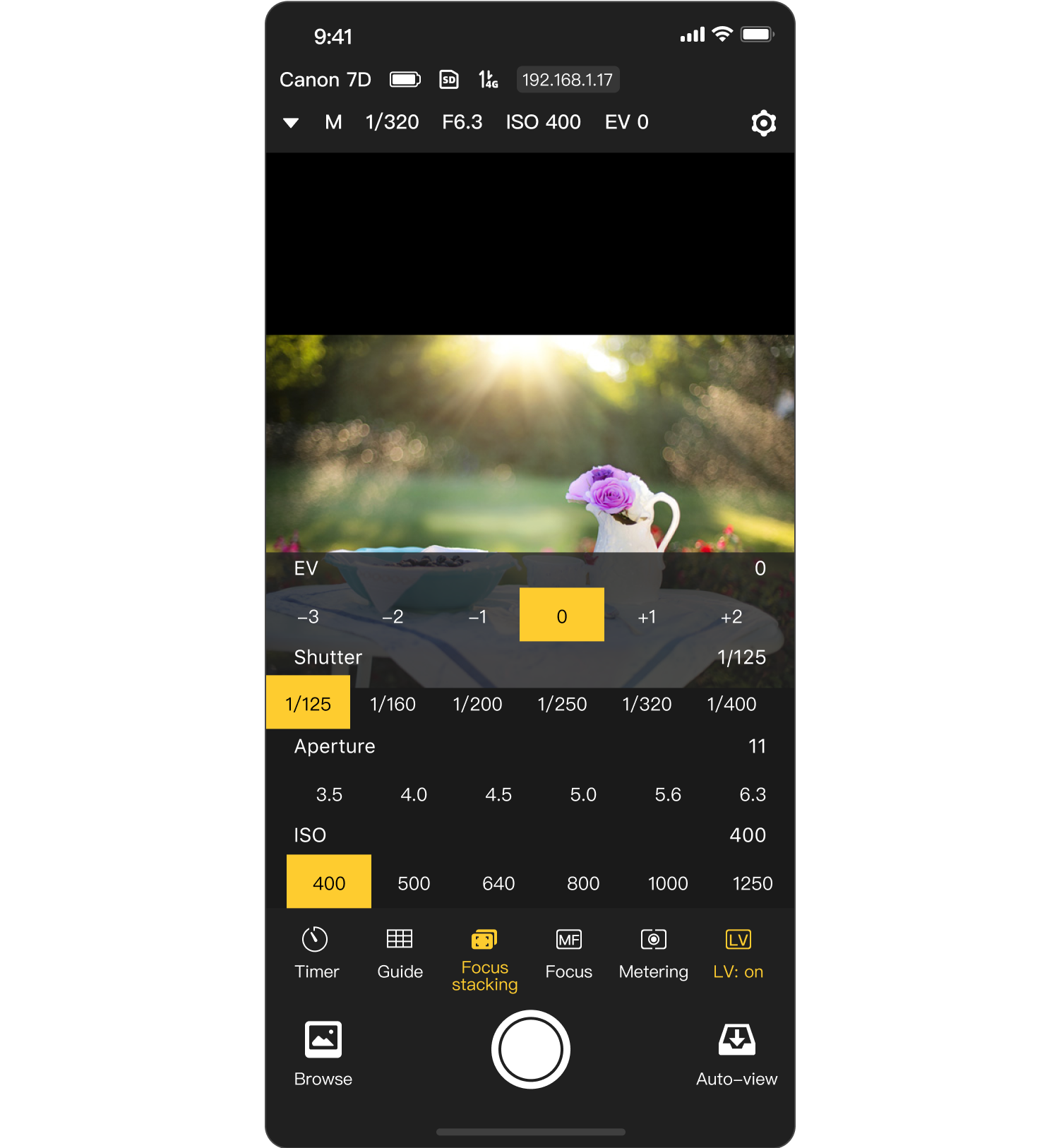 Control of various camera parameters